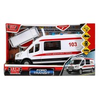 Технопарк Игрушка   Машина. Ford Transit скорая 22,5 см, пластик, свет, звук, инерционная TRANSITVAN-22PLAMB-W Китай
