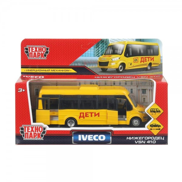 Технопарк Игрушка   Машина. Автобус IVECO  VSN - 410 Дети/15 см, металл, откр. двери, инерц DAILY-15CHI-YE Китай