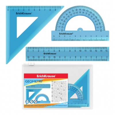 Набор геометрический 3 предмета Малый линейка + угольник + транспортир Standart голубой zip-пакет 52991 ErichKrause
