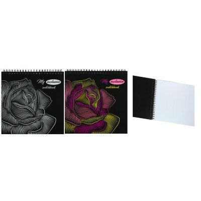 Скетчбук 48 листов А5 194х194 гребень, твердая обложка Роза обложка раскраска, бумага черная и белая, соф-тач, 120г/м2 120-8334 ПрофПресс