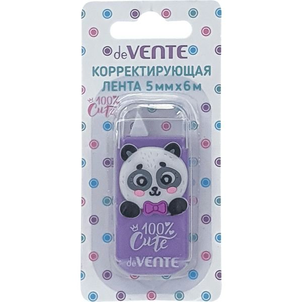 Корректор лента 5мм х6м Cute Panda сиреневый непрозрачный корпус, фронтальный аппликатор 4062326 deVente