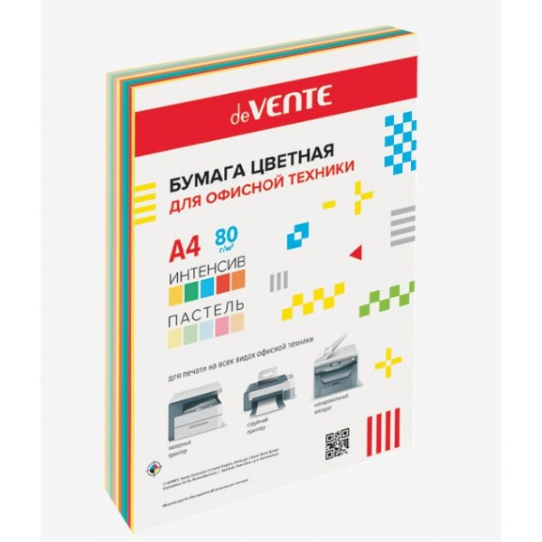 Бумага для ксерокса цветная А4 100 листов 80г/м2 10 цветов интенсив 5 цветов + пастель 5 цветов 2072258 deVente