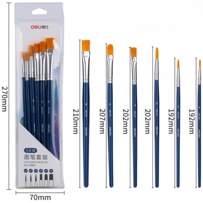 Набор кистей 6шт нейлон плоские 1458844 Deli