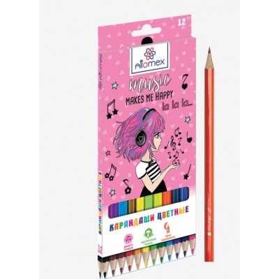Карандаши цветные 12шт Attomex Music Girl 2,65мм М 6-гранные, картонная упаковка 5022328 deVente