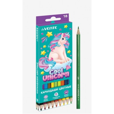 Карандаши цветные 18шт Unicorn 2,8мм 2М 6-гранные, картонная упаковка 5023318 deVente