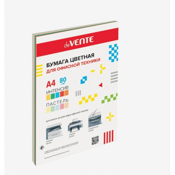 Бумага для ксерокса цветная А4 50 листов 80г/м2 10 цветов (интенсив 5 цветов + пастель 5 цветов) 2072257 deVente
