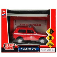 Технопарк Игрушка   Набор. Гараж + Пожарная часть  LADA 4 x 4 20,5 см, пластик GARAGESMA-20PLFRI-LAD Китай