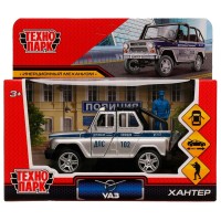 Технопарк Игрушка   Машина. UAZ Hunter Полиция 11,5 см, метал., откр. двери, инерц. фигурка полиц HUNTERBCH-12POL-SOLS Китай