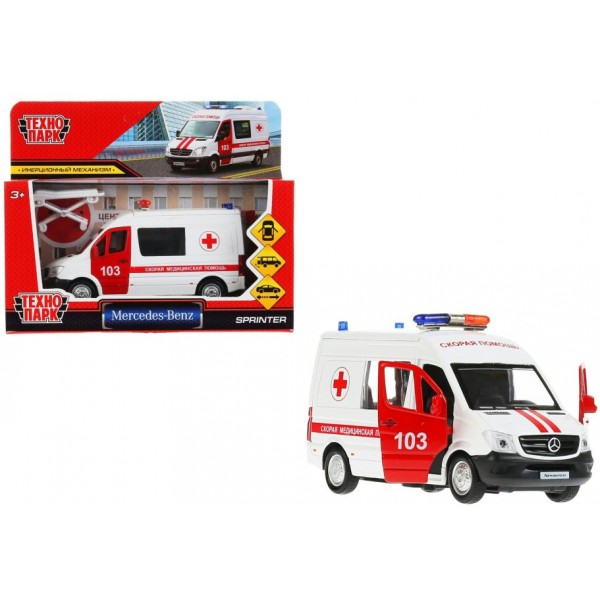 Технопарк Игрушка   Машина. Mercedes - Benz Sprinter. Скорая помощь/14 см, металл, инерц, откр. двери SPRINTERVAN-14AMB-WH Китай