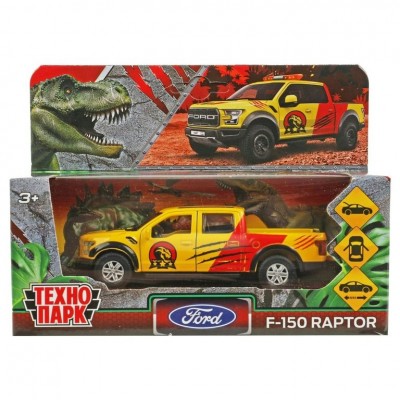 Технопарк Игрушка   Машина. Ford F150 Raptor Динозавр/12 см, металл, откр. двери, багажник, инерц F150RAP-12DIN-YE Китай