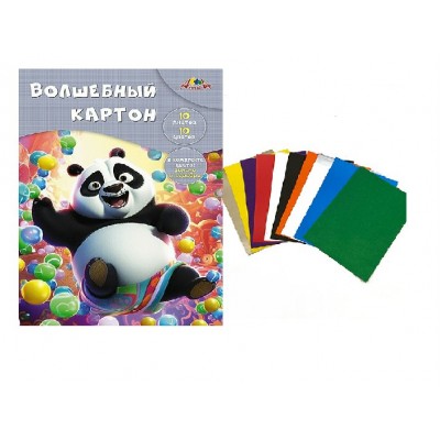 Картон цветной А4 10 листов 10 цветов Волшебный Веселая панда папка 200г/м2 С0010-32 КТС