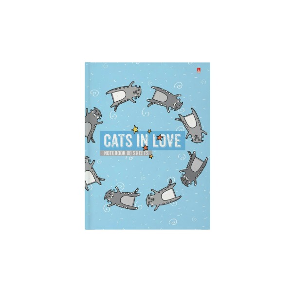 Блокнот 80 листов А6 клетка, твердая обложка Престиж. CATS IN LOVE глянцевая ламинация, 55г/м2 3-80-005/39 Альт