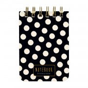 Блокнот 100 листов А7 линия, гребень, твердая обложка Cute journal Black&White Горошек черный, BV, бежевая бумага, матовая ламинация, фольга золото, 80гр/м2 3-100-009/02 Bruno Visconti 20/120