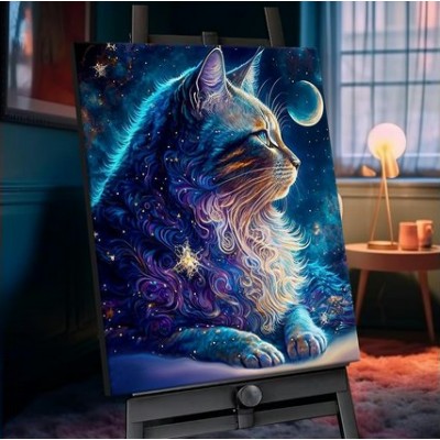 Картина по номерам холст на подрамнике 40х50 Космический кот 22 цвета с кристаллами из хрусталя SHR0538 Молли 1/20