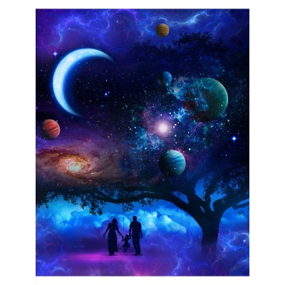 Картина по номерам холст на подрамнике 40х50 Семья на фоне космоса 20 цветов ХК-6882 Рыжий кот