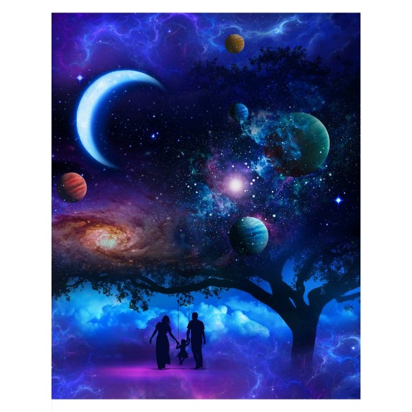 Картина по номерам холст на подрамнике 40х50 Семья на фоне космоса 20 цветов ХК-6882 Рыжий кот