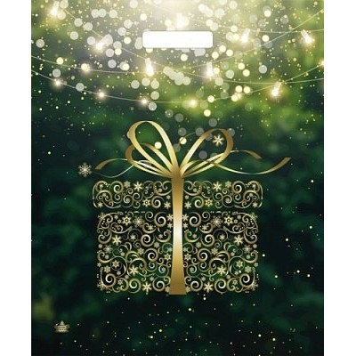 Тико/Пакет полиэтиленовый с вырубной ручкой. Новогодний.Золотой подарок/380 х 450/ВУР53308/ Тико/Пакет полиэтиленовый с вырубной ручкой. Новогодний.Золотой подарок/380 х 450/ВУР53308/