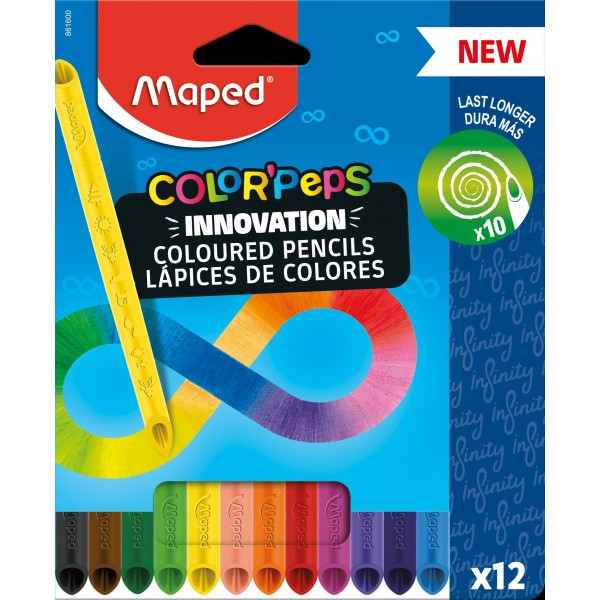 Карандаши цветные 12шт Colorpeps lnfinity 3-гранные, ударопрочный грифель картонная упаковка 861600 Maped