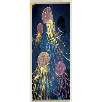 Картина по номерам холст без подрамника 35х88 Панно Медузы в океане с поталью 13цв с дерев. рейками и шнуром HRP0120 Молли