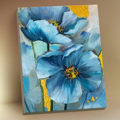 Картина по номерам холст на подрамнике 40х50 Голубые цветы с поталью 18 цветов HR0602 Молли