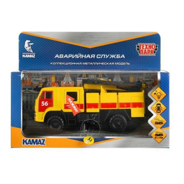 Технопарк Игрушка   Машина. KAMAZ- 43502. Аварийная служба/15 см, металл, свет, звук, откр. двери, инерц KAM43502-15SLEM-YE Китай