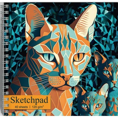 Скетчбук 40 листов А5 195х195 спираль Скетчпад Оранжевый кот жесткая подложка, глянцевая ламинация, Sev, 120г/м2 14300-ЕАС Academy Style 4/24 14300