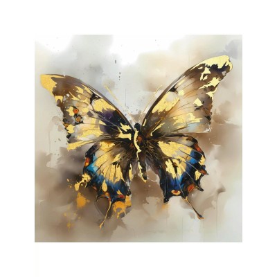Картина по номерам холст без подрамника 40х40 Золотая бабочка с золотой поталью 30 цветов Х-4226 Рыжий кот