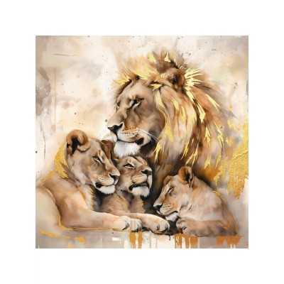 Картина по номерам холст на подрамнике 40х40 Семейство львов с золотой поталью 30 цветов Х-4229 Рыжий кот