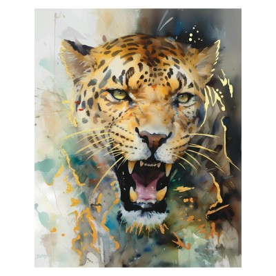 Картина по номерам холст без подрамника 40х50 Опасный леопард с золотой поталью 30 цветов Х-4248 Рыжий кот