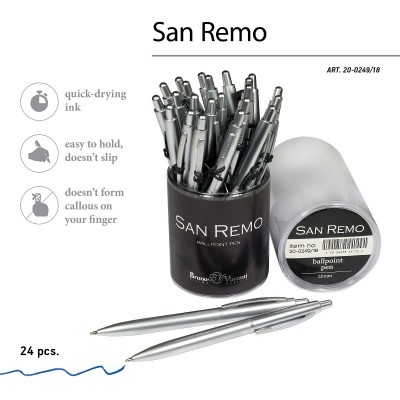 Ручка шариковая автоматическая San Remo синяя 1мм серебряный металлический корпус 20-0249/18 Bruno Visconti 24/288