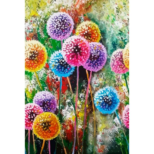 Мозаика алмазная холст на подрамнике 30х40 Разноцветные одуванчики полная выкладка 30 цветов НД-0408 Рыжий кот