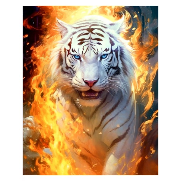 Мозаика алмазная холст на подрамнике 40х50 Белый тигр в огне частичная выкладка 30 цветов НД-0592 Рыжий кот