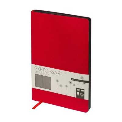 Скетчбук 100 листов А5 140х210 интнгральная обложка, кожзам Sketch&Art Красный черная бумага, 100г/м2 1-524/02 Bruno Visconti