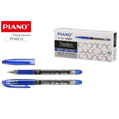 Ручка шариковая Flawless синяя 0,7мм масляная основа, игольчатый стержень, прозрачный корпус с рисунком, резиновый грип РТ-503-12 Piano