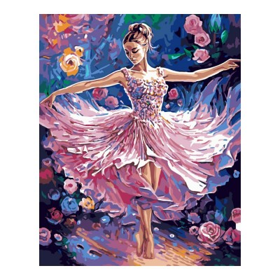 Картина по номерам на картоне 40х50 Балерина и роза Кпн-356 LORI