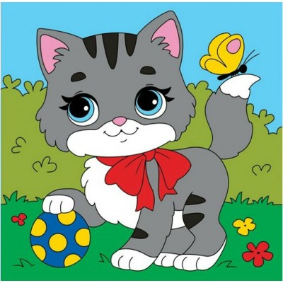 Картина по номерам холст на подрамнике 15х15 Котенок с мячом 7 цветов Х-7425 Рыжий кот