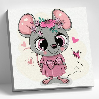 Картина по номерам холст на подрамнике 20х20 Милая мышка 12 цветов КН0913 Молли
