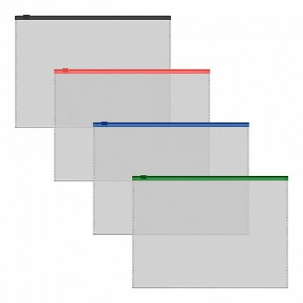 Папка на молнии А5+ 120мкм Zip Fizzy Clear c цветной молнией ассорти прозрачная 61166 ErichKrause 12/180