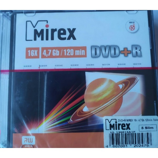 Диск DVD+R 4.7Gb 16x Slim 5шт UL130013A1F Mirex