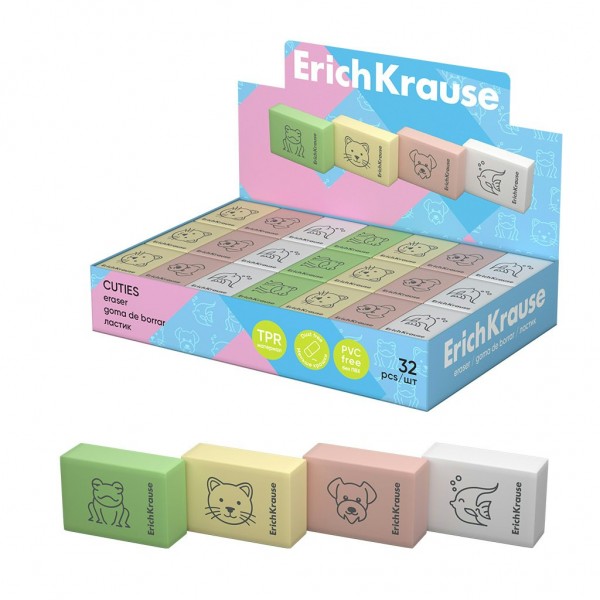 Ластик резиновый 31х21х11мм Cuties ассорти прямоугольный 60770 ErichKrause 32/1600