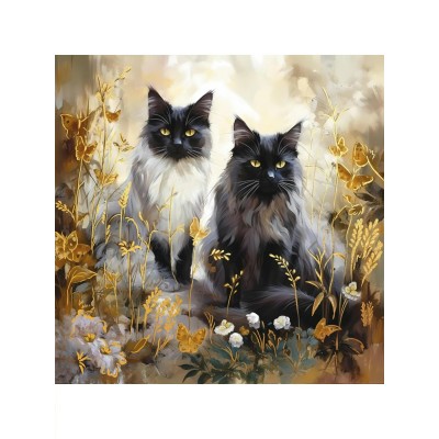 Картина по номерам холст без подрамника 40х40 Коты в цветах с золотой поталью 30 цветов Х-4228 Рыжий кот