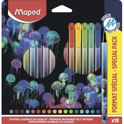 Фломастеры 18 цветов Deepsea Paradise заблокированный средний пишущий узел смываемые в картонной коробке 844404 Maped 12/72