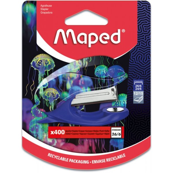 Степлер №24 №26/6 Deepsea Paradise mini + 400 скоб + встроенный антистеплер блистер 404003 Maped 24/240