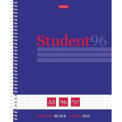 Тетрадь 96 листов А5 клетка, спираль Студенту синяя тиснение матовая ламинация 60г/м2 96Т5лтВ1сп_29868 Хатбер 4/48 081331