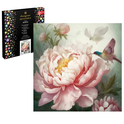 Мозаика алмазная холст на подрамнике 30х30 Розовый цветок частичная выкладка 15 цветов 65605 Феникс