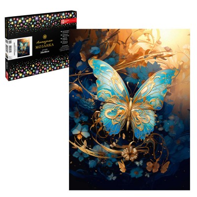 Мозаика алмазная холст на подрамнике 30х40 Бабочка в золоте частичная выкладка 23 цветов 65612 Феникс