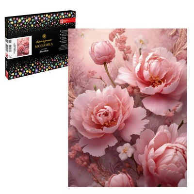 Мозаика алмазная холст на подрамнике 30х40 Розовые цветы частичная выкладка 16 цветов 65615 Феникс