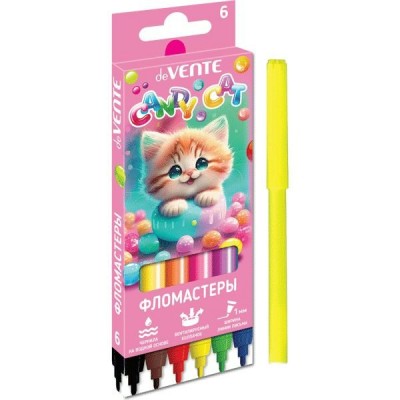 Фломастеры 6 цветов Candy Cat вентилируемый колпачок, картонная упаковка 5080425 deVente 24/288
