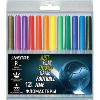 Фломастеры 12 цветов Football Time вентилируемый колпачок, пластиковый блистер 5081423 deVente 24/288
