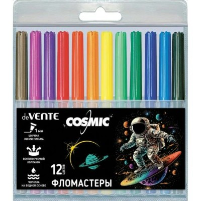 Фломастеры 12 цветов Cosmic вентилируемый колпачок, пластиковый блистер 5081424 deVente 24/288